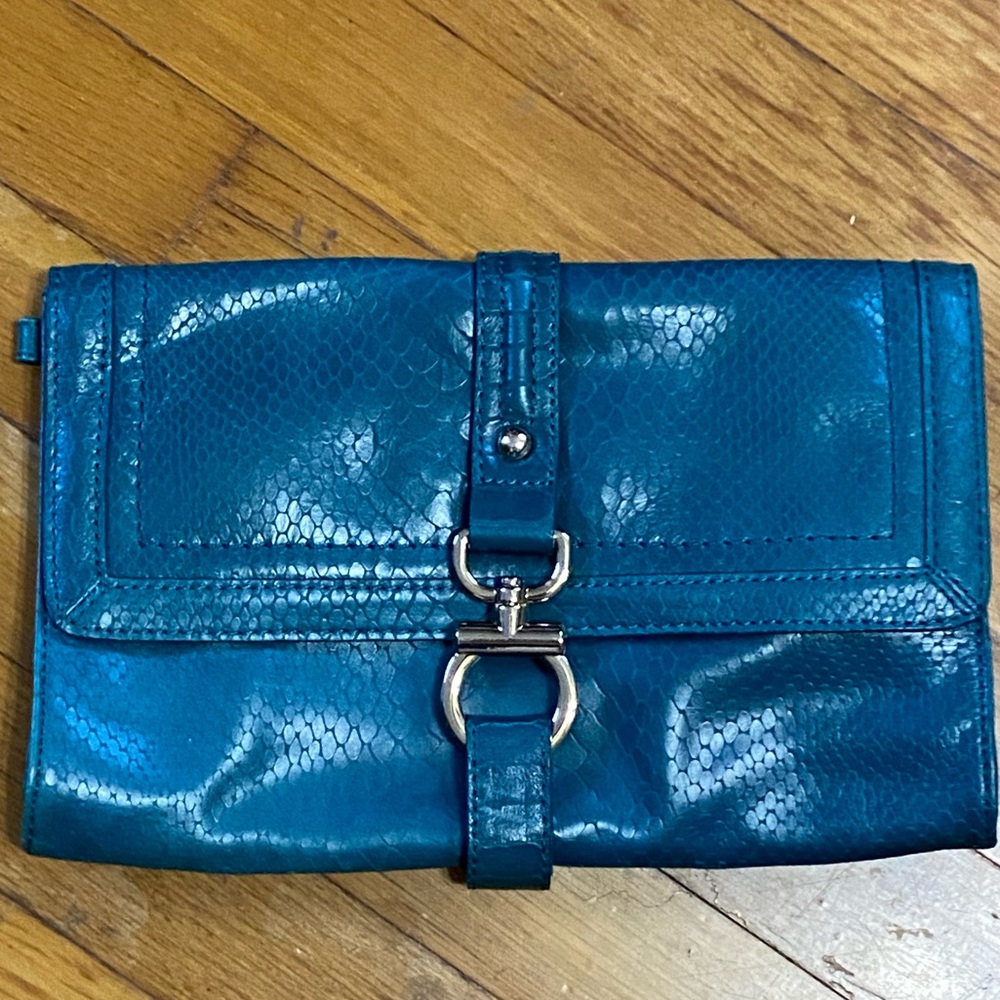 Talbots leather see green clutch